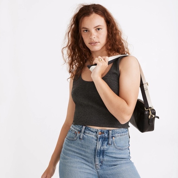 MADEWELL Brushed Ribbed Tank Crop Top In True Black - Picture 1 of 6